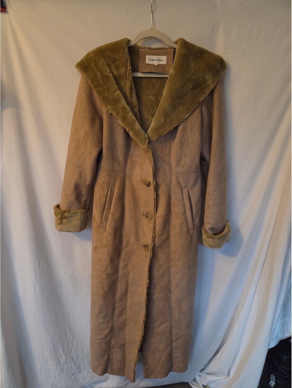 Calvin Klein Penny Lane/Y2K Women's Faux Fur Trim Long Coat Size S